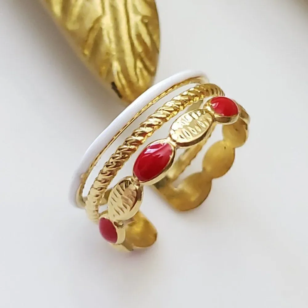 New! FP Red White Gold Cuff Ring